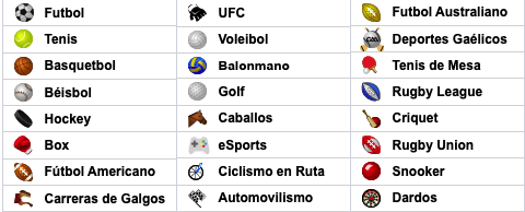 Caliente México - Apuestas deportivas - Deportes disponibles