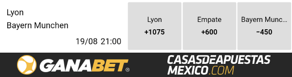 Momios de apuestas - Lyon vs. Bayern Munich Champions League 19/08/20