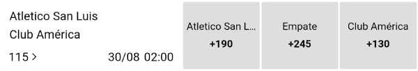 Momios de apuestas - San Luis vs. América - Liga MX 29/08/20