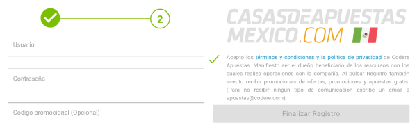 Registro Codere México - Paso 3