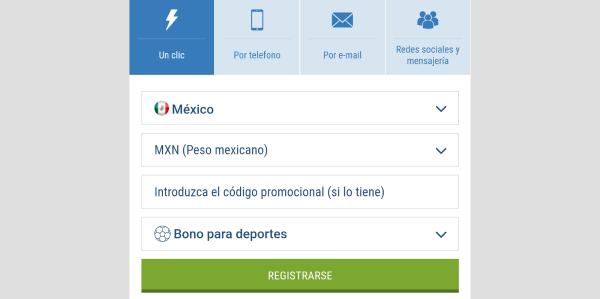 Registrarse 1xBet México - Registro Paso 2