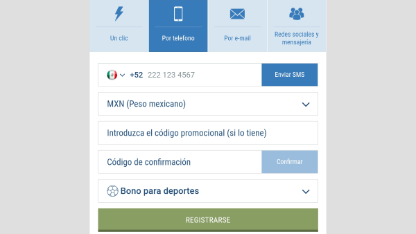 Registrarse 1xBet México - Registro Paso 3