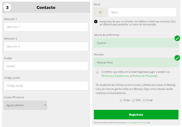Registrarse en Betway MX - Paso #4